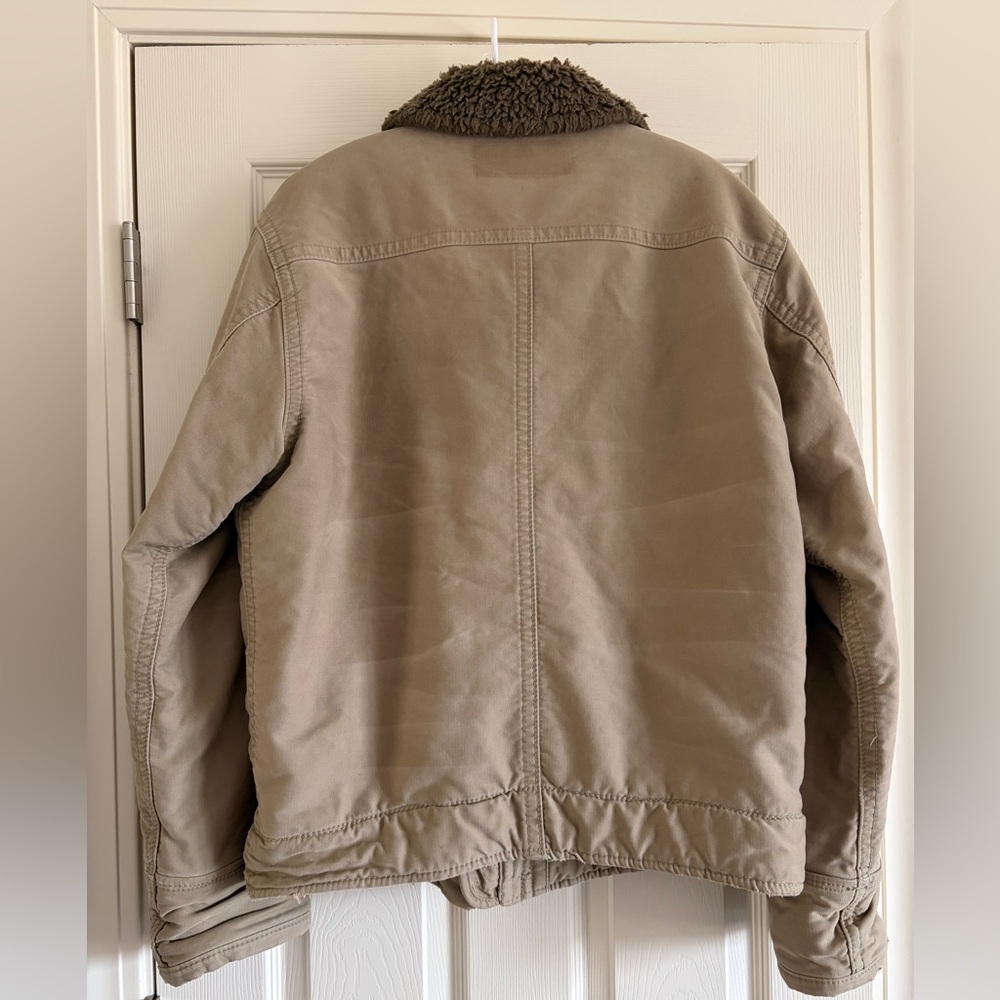 Abercrombie & Fitch Khaki Adirondack Jacket with Sherpa Collar Men Size Small - Picture 4 of 12